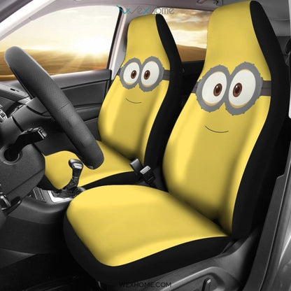 Minions Car Seat Covers Minion Face Two Eyes Glasses Seat Covers Yellow