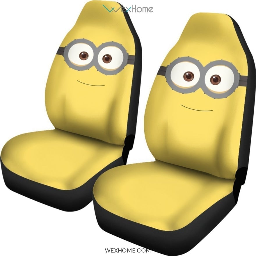 Minions Car Seat Covers Minion Face Two Eyes Glasses Seat Covers Yellow