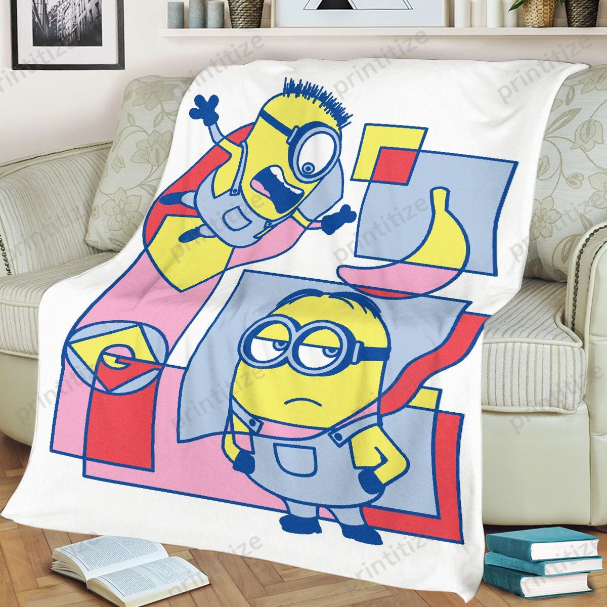 Minions Blanket Minions Cubism Banana Gru Symbol Blanket Colorful