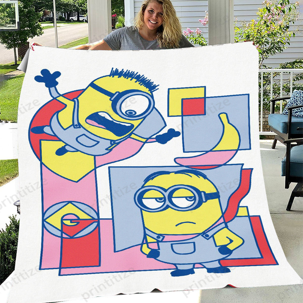 Minions Blanket Minions Cubism Banana Gru Symbol Blanket Colorful – Unifinz