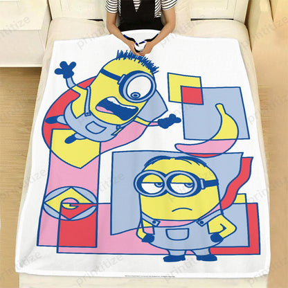 Minions Blanket Minions Cubism Banana Gru Symbol Blanket Colorful