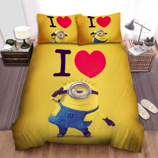 Minions Bedding Set Despicable Me I Love Minion Graphic Duvet Covers Yellow Unique Gift