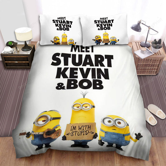 Minions Bedding Set Meet Bob Stuart Kevin Minions Duvet Covers Yellow White Unique Gift