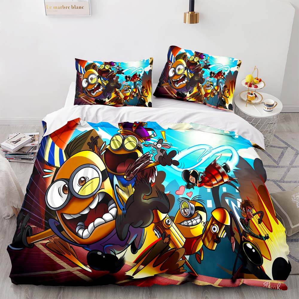 Minions Bedding Set Minions Running Away Art Style Duvet Covers Colorful Unique Gift