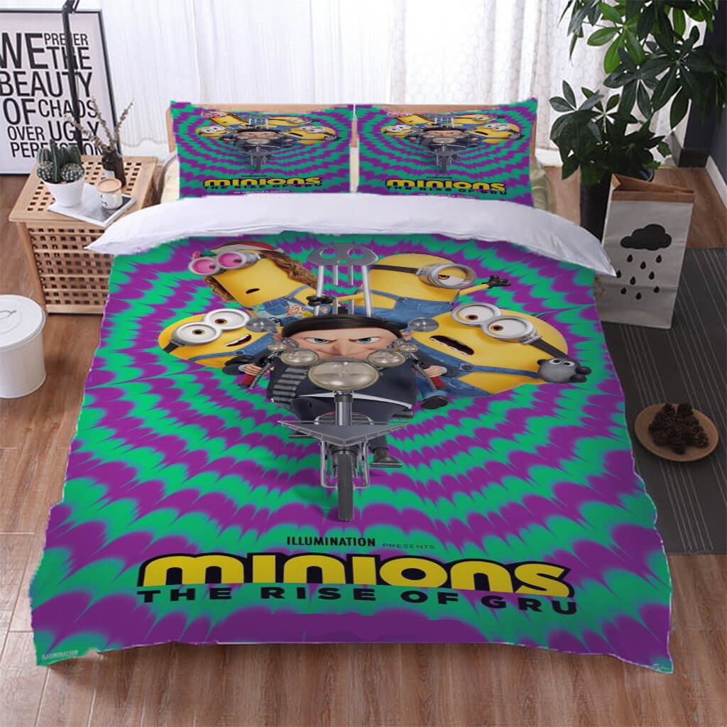 Minions Bedding Set Master Gru Rides With Minions Duvet Covers Colorful Unique Gift