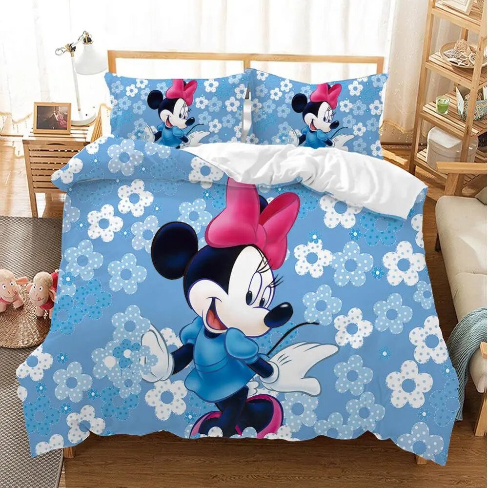 Minnie Bedding Set DN Minnie With Flower Pattern Duvet Covers Blue Unique Gift