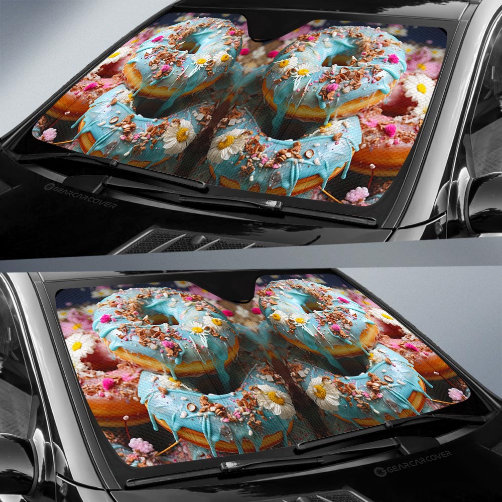 Mint Donuts Mix Flowers Car Sunshade Custom Girly Pattern Car Accessories