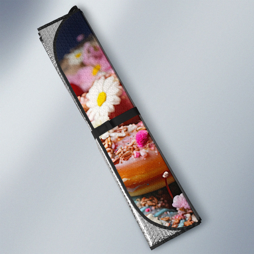 Mint Donuts Mix Flowers Car Sunshade Custom Girly Pattern Car Accessories