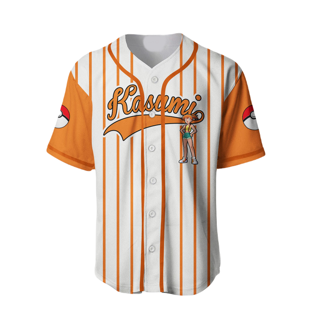 PKM Baseball Jersey PKM Trainer Misty Kasumi Graphic Jersey Shirt Orange White Unisex