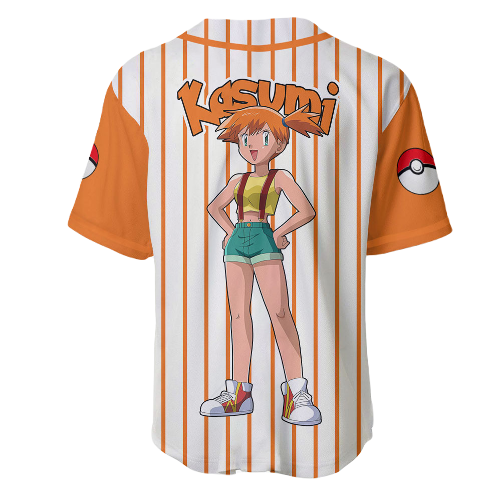 PKM Baseball Jersey PKM Trainer Misty Kasumi Graphic Jersey Shirt Orange White Unisex