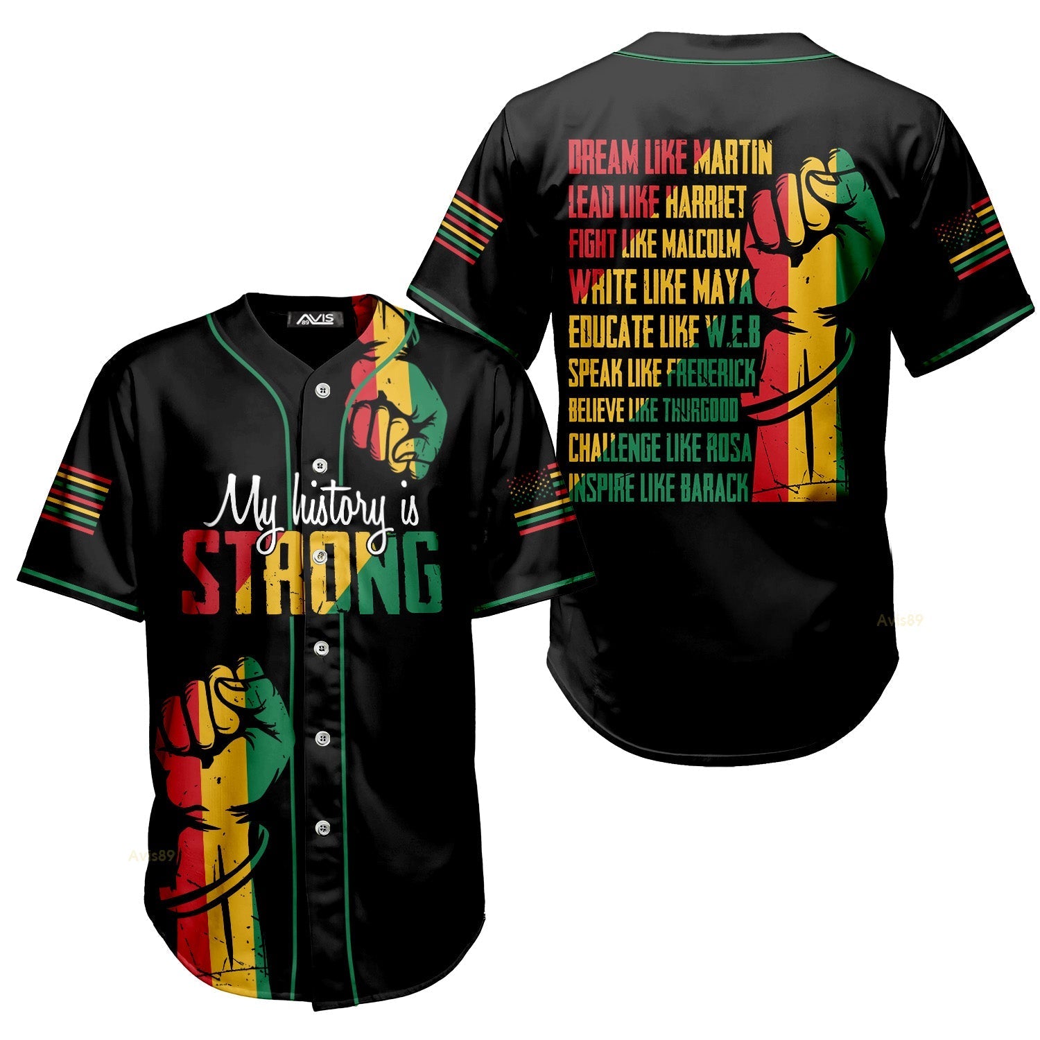 My History Is Strong - African American Baseball Jersey - Gift for Black Dad, Grandpa, Husband