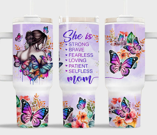 Mother 40 Oz Tumbler She Is Strong Mom Butterflies Tumbler 40 Oz Purple