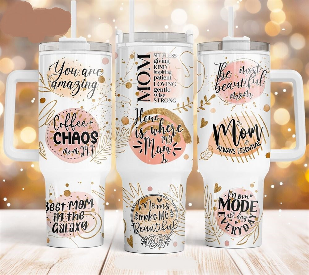 Mother 40 Oz Tumbler Here Is Where My Mum Is Tumbler 40 Oz White Pink