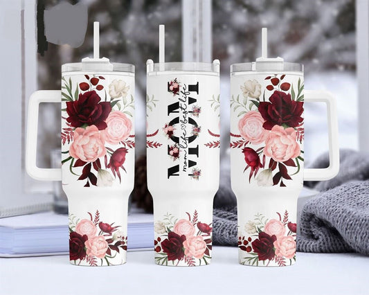 Mother 40 Oz Tumbler Mom Life Best Life Rose Flowers Tumbler 40 Oz White Pink