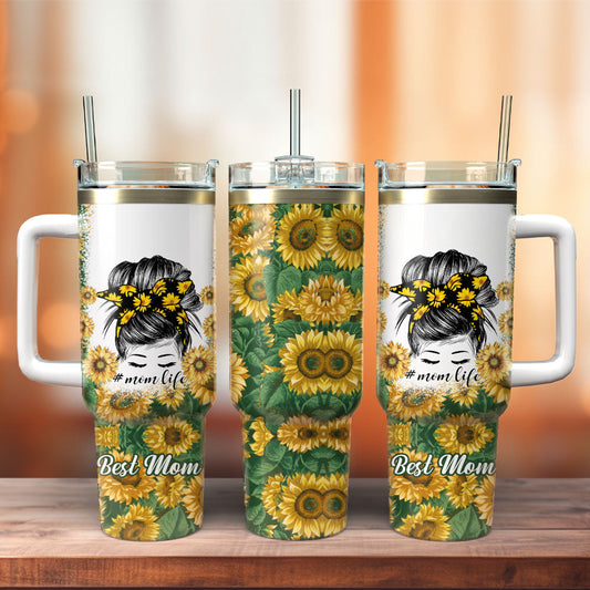 Mother 40 Oz Tumbler Mom Life Best Mom Ever Sunflower Tumbler 40 Oz Yellow Green