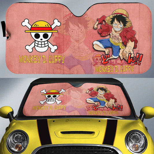 One Piece Car Sun Shade Monkey D Luffy One Piece Graphic Symbol Winshield Sun Shade Pink