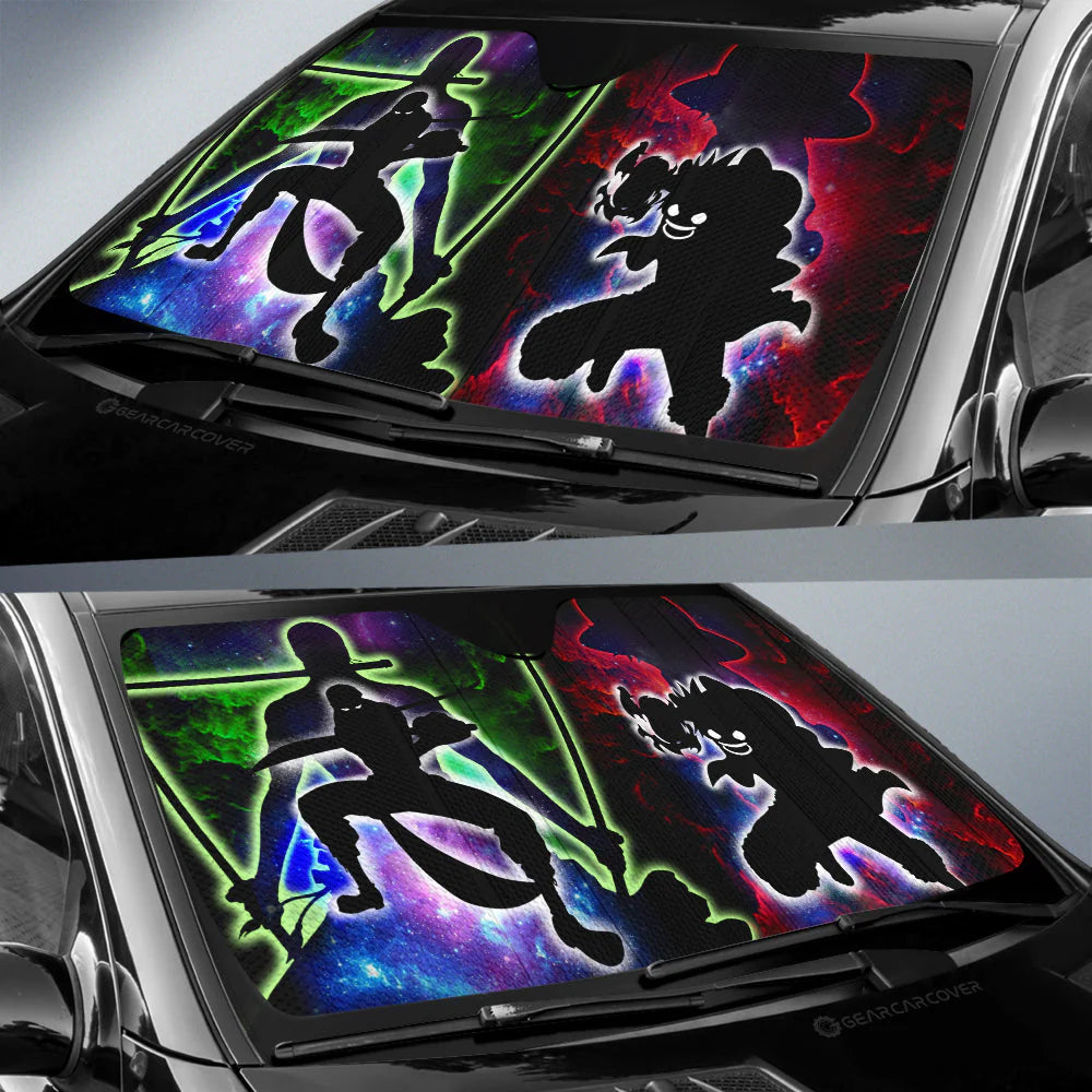 One Piece Car Sun Shade Monkey D Luffy Zoro Silhouette Galaxy Winshield Sun Shade Green Red