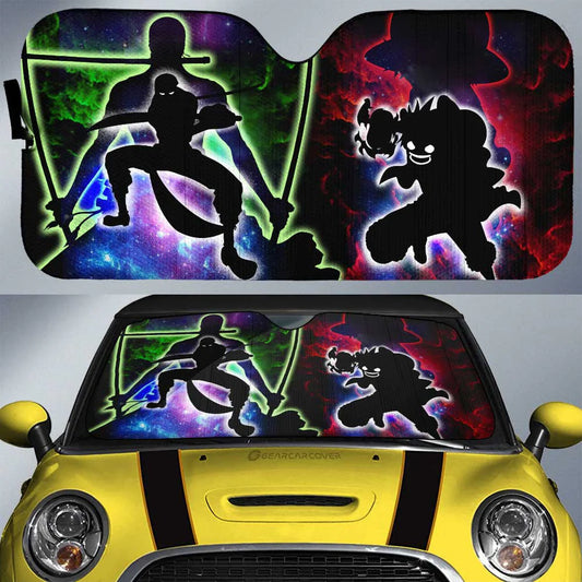 One Piece Car Sun Shade Monkey D Luffy Zoro Silhouette Galaxy Winshield Sun Shade Green Red