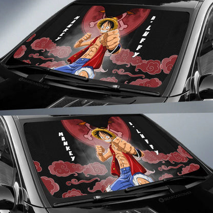 One Piece Car Sun Shade Monkey D Luffy Cloud Pattern Winshield Sun Shade Black Red