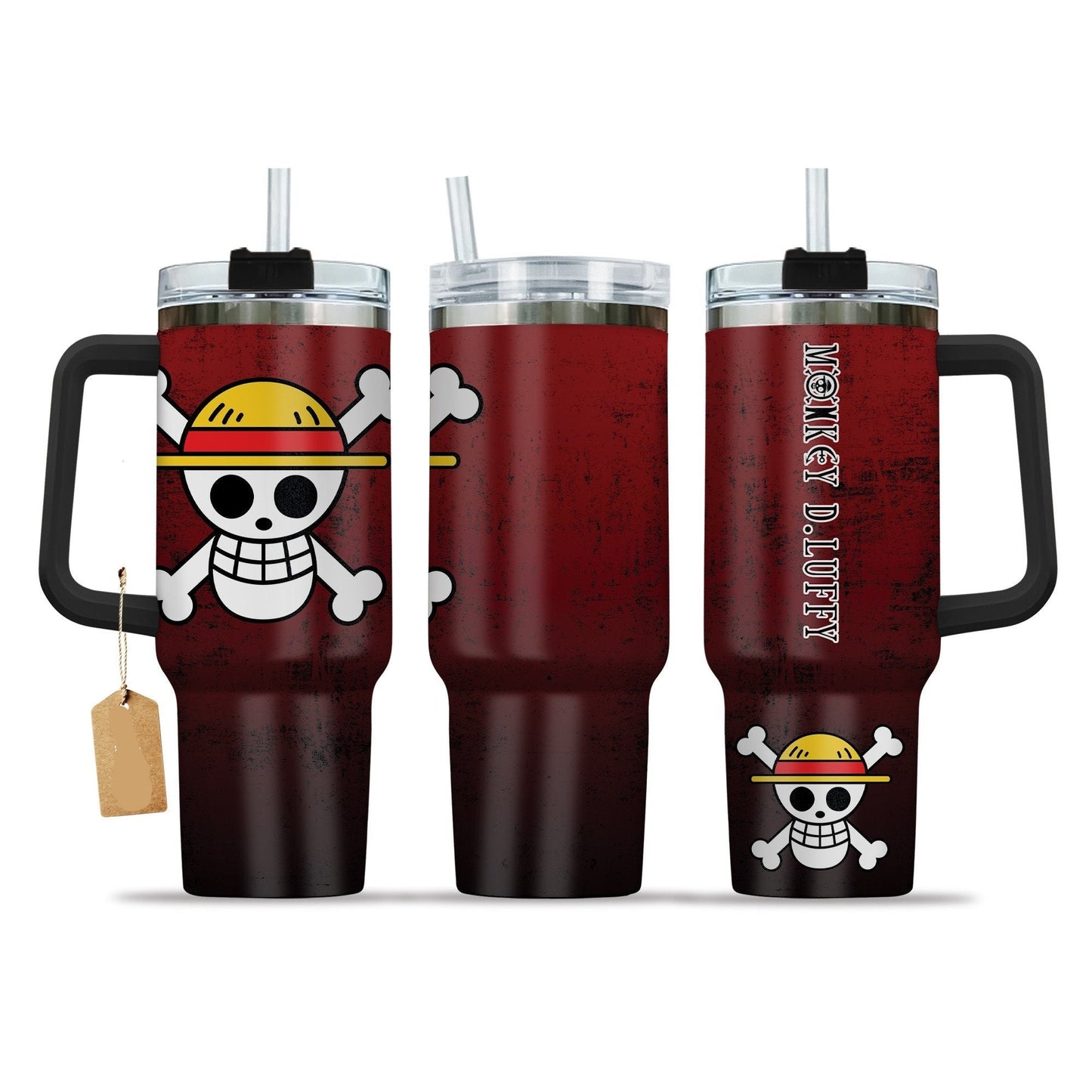 One Piece 40 Oz Tumbler Monday D Luffy Jolly Roger Grunge Pattern Tumbler 40 Oz Red