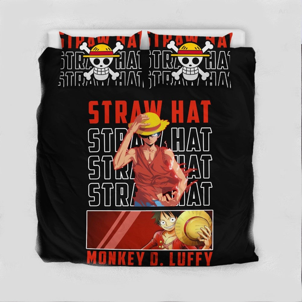 One Piece Bedding Set Straw Hat Monkey D Luffy Graphic Duvet Covers Black Unique Gift