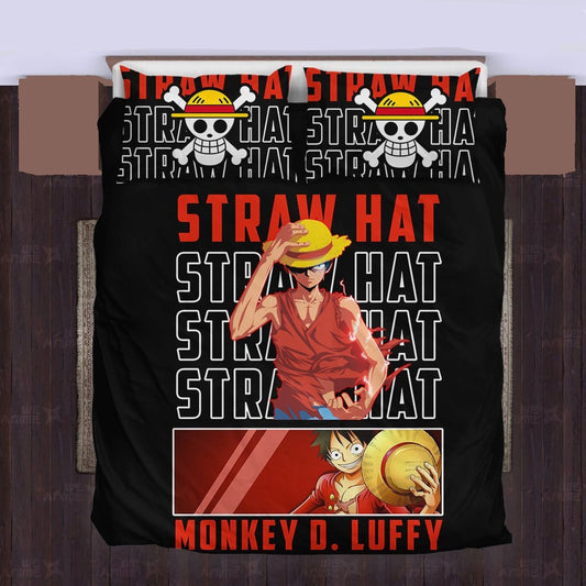 One Piece Bedding Set Straw Hat Monkey D Luffy Graphic Duvet Covers Black Unique Gift