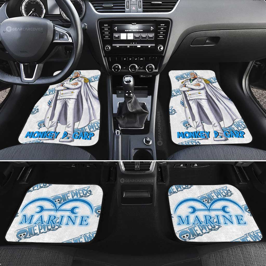 One Piece Car Mats Monkey D Garp Graphic Jolly Roger Marine Symbol Car Floor Mats White Blue