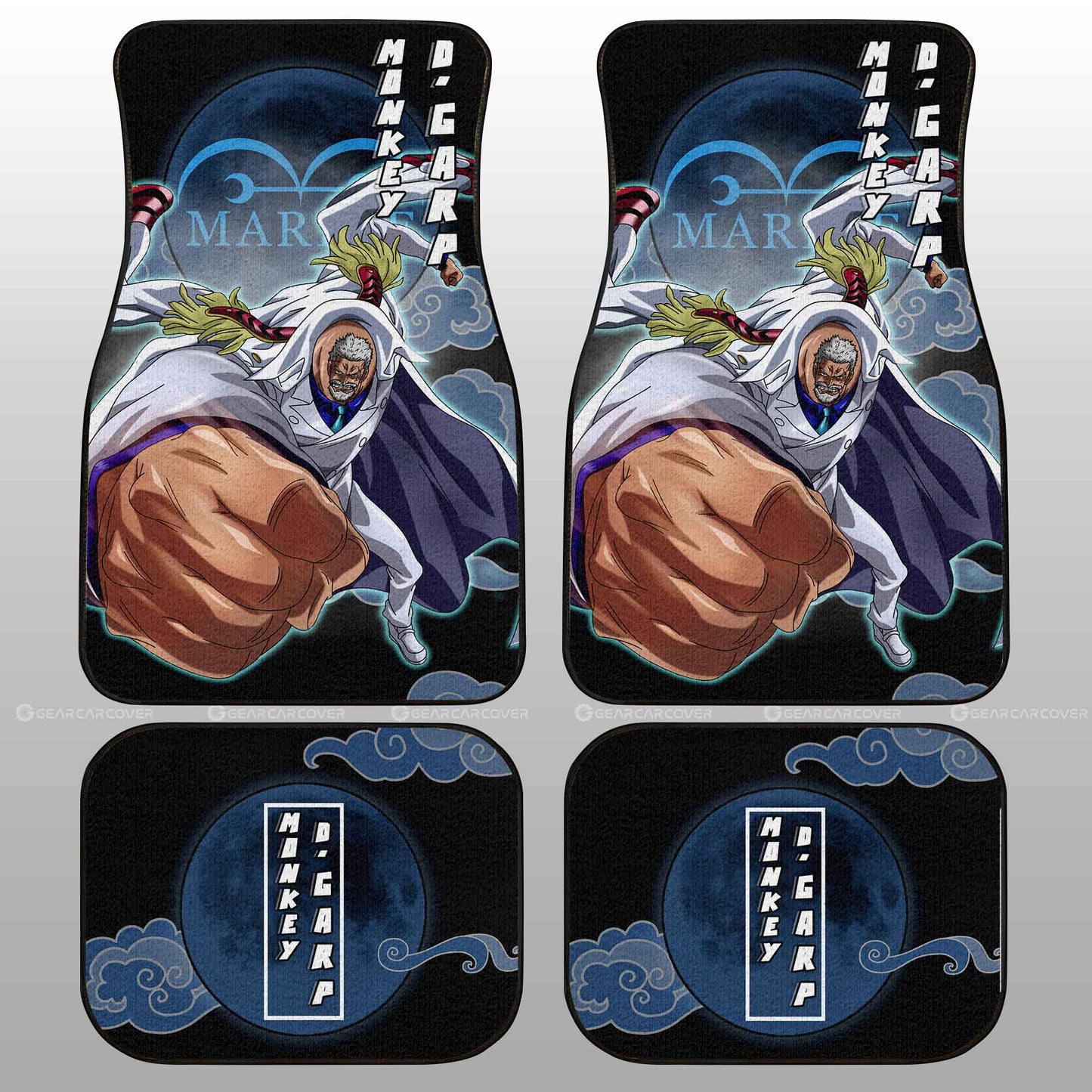 One Piece Car Mats Monkey D Garp Graphic Pattern Car Floor Mats Black Blue