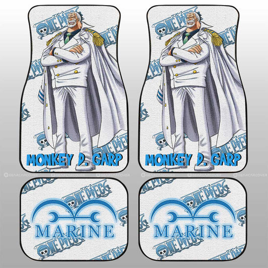 One Piece Car Mats Monkey D Garp Graphic Jolly Roger Marine Symbol Car Floor Mats White Blue