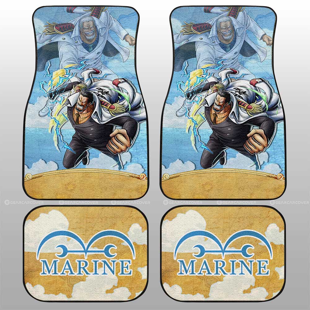 One Piece Car Mats Young Monkey D Garp Jolly Roger Symbol Car Floor Mats Blue Yellow