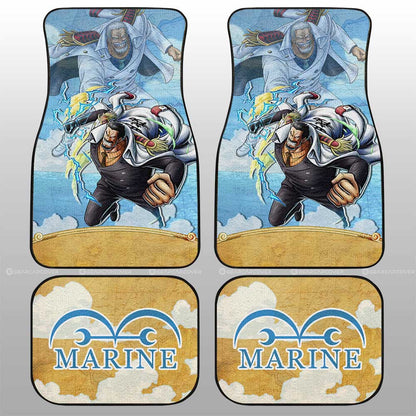 One Piece Car Mats Young Monkey D Garp Jolly Roger Symbol Car Floor Mats Blue Yellow
