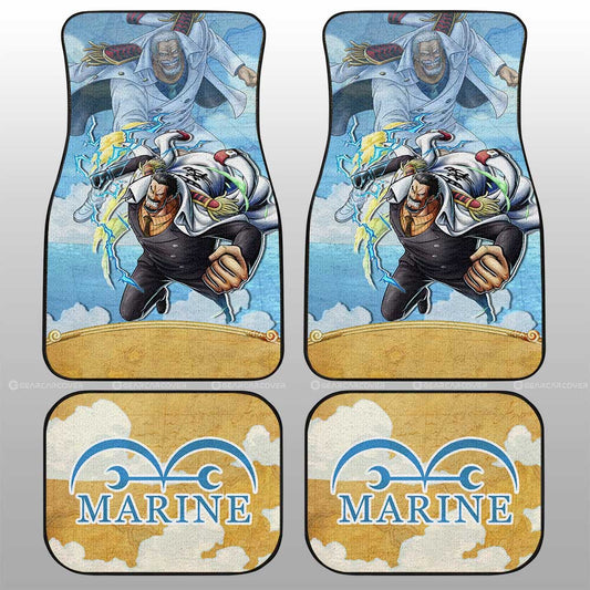 One Piece Car Mats Young Monkey D Garp Jolly Roger Symbol Car Floor Mats Blue Yellow