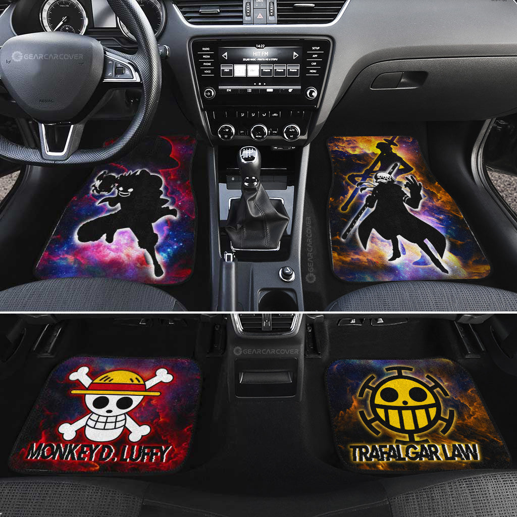 One Piece Car Mats Luffy And Law Silhouette Jolly Roger Symbols Galaxy Car Floor Mats Colorful