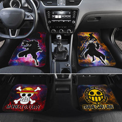 One Piece Car Mats Luffy And Law Silhouette Jolly Roger Symbols Galaxy Car Floor Mats Colorful