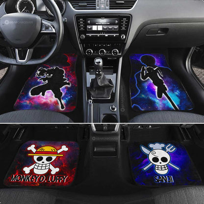 One Piece Car Mats Luffy And Sanji Silhouette Jolly Roger Symbols Galaxy Car Floor Mats Red Blue