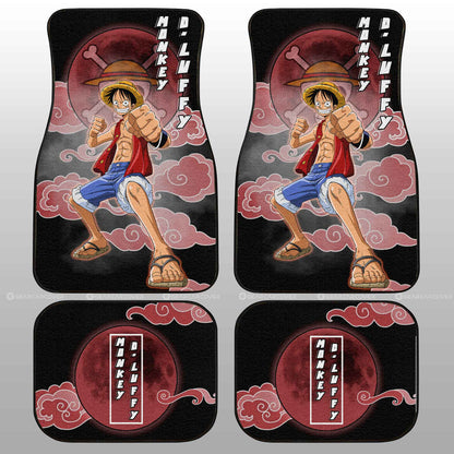 One Piece Car Mats Luffy Fighting Pose Cloud And Moon Pattern Car Floor Mats Black Red