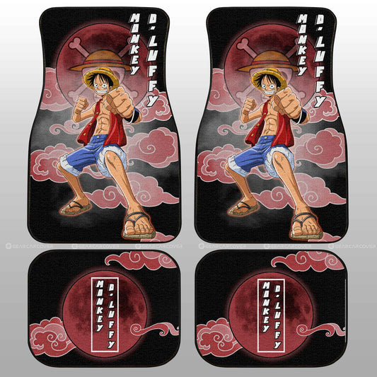 One Piece Car Mats Luffy Fighting Pose Cloud And Moon Pattern Car Floor Mats Black Red