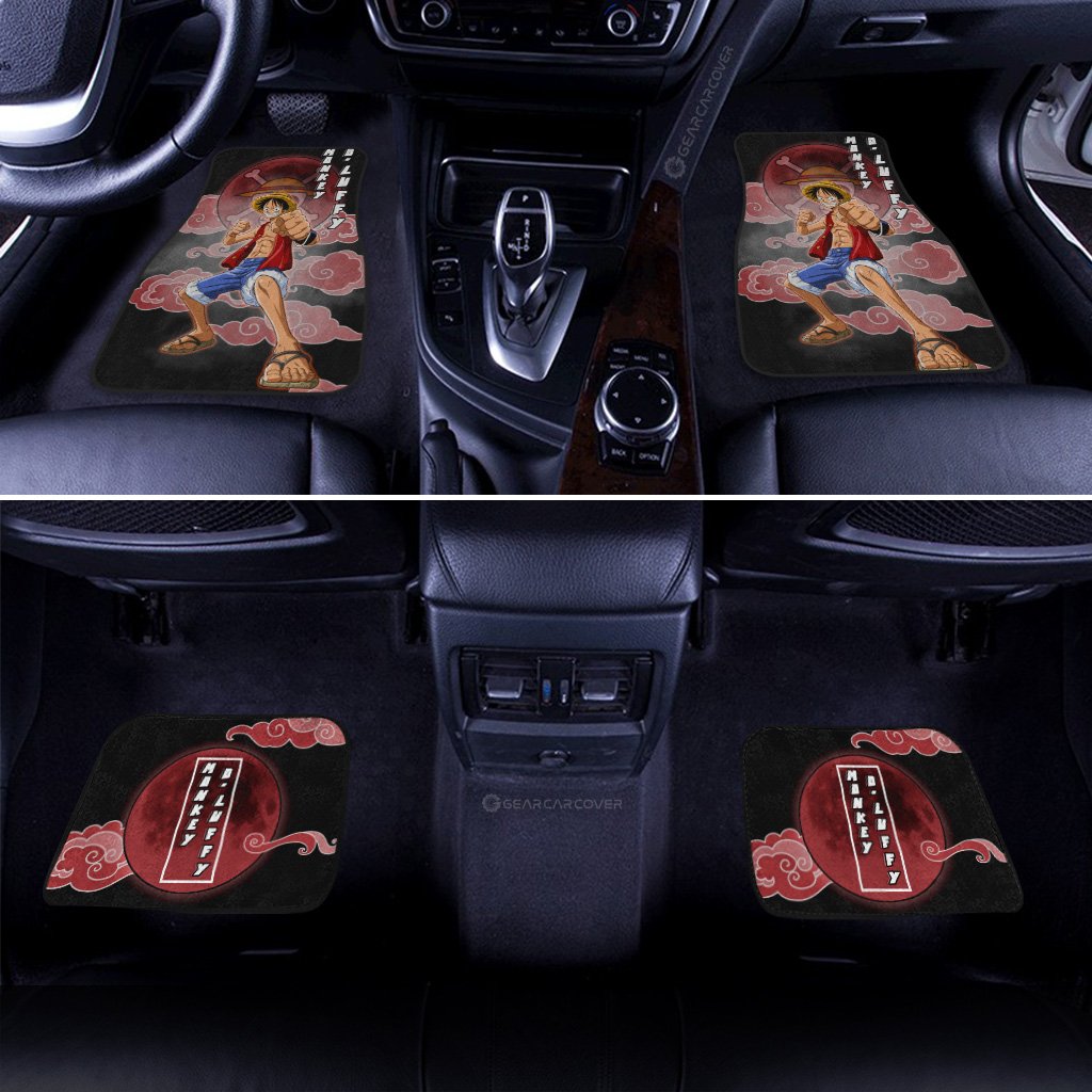 One Piece Car Mats Luffy Fighting Pose Cloud And Moon Pattern Car Floor Mats Black Red