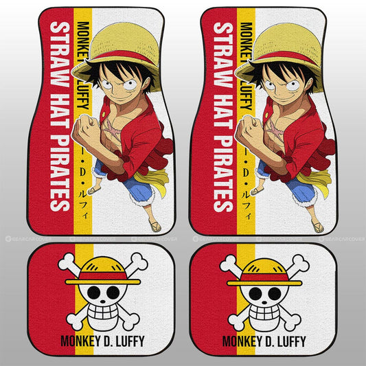 One Piece Car Mats Monkey D Luffy Straw Hat Pirates Graphic Car Floor Mats Red Yellow
