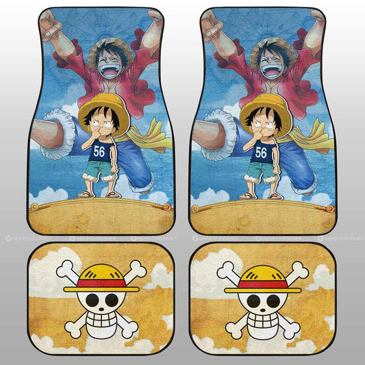 One Piece Car Mats Cute Young Monkey D Luffy Jolly Roger Symbol Car Floor Mats Colorful
