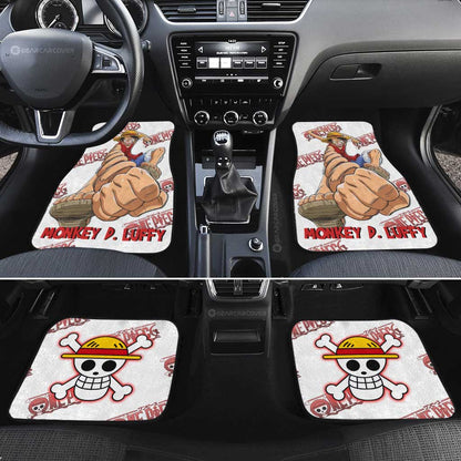 One Piece Car Mats One Piece Luffy Fighting Pose Graphic Jolly Roger Symbol Car Floor Mats White Red