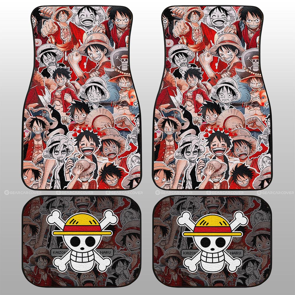 One Piece Car Mats Monkey D Luffy Emotions Stitckers Doodle Pattern Car Floor Mats Colorful