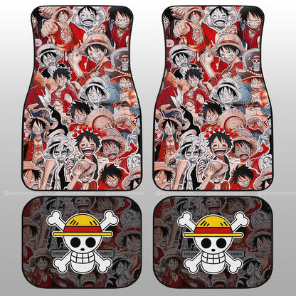 One Piece Car Mats Monkey D Luffy Emotions Stitckers Doodle Pattern Car Floor Mats Colorful