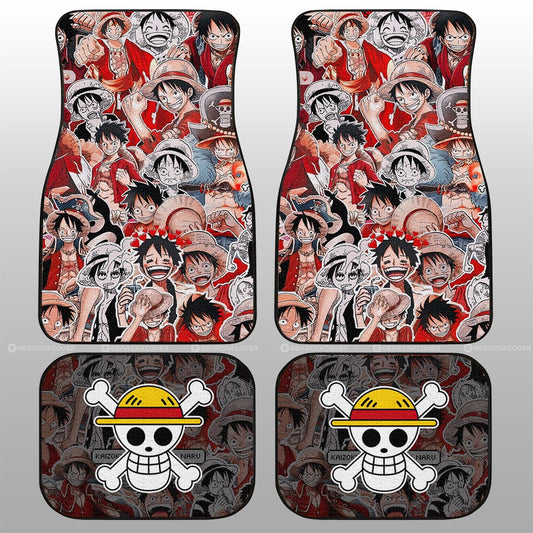 One Piece Car Mats Monkey D Luffy Emotions Stitckers Doodle Pattern Car Floor Mats Colorful