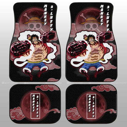 One Piece Car Mats Monkey D Luffy In Transformation Cloud And Moon Pattern Car Floor Mats Black Red