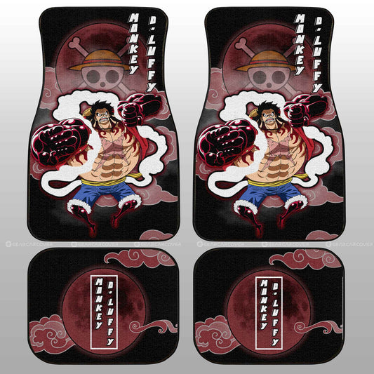 One Piece Car Mats Monkey D Luffy In Transformation Cloud And Moon Pattern Car Floor Mats Black Red