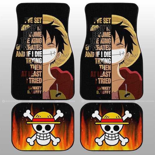 One Piece Car Mats Monkey D Luffy Quote Half Face Car Floor Mats Black Orange