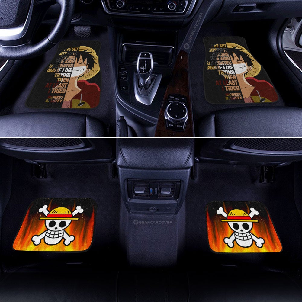 One Piece Car Mats Monkey D Luffy Quote Half Face Car Floor Mats Black Orange