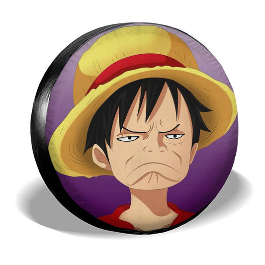 One Piece Spare Tire Cover Monkey D Luffy Ugly Face Graphic Tire Covers Colorful