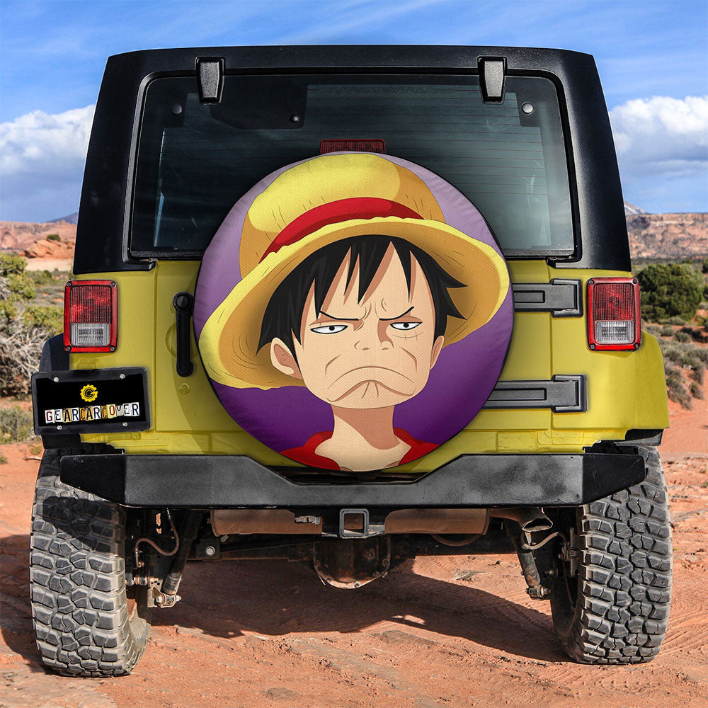 One Piece Spare Tire Cover Monkey D Luffy Ugly Face Graphic Tire Covers Colorful